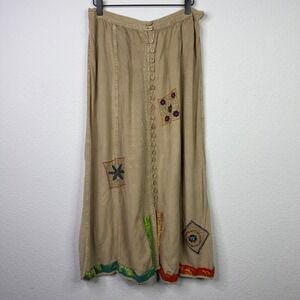 Shop Therapy Skirt Womens S/M Tan Embroidered Patchwork Boho Festival Hippie